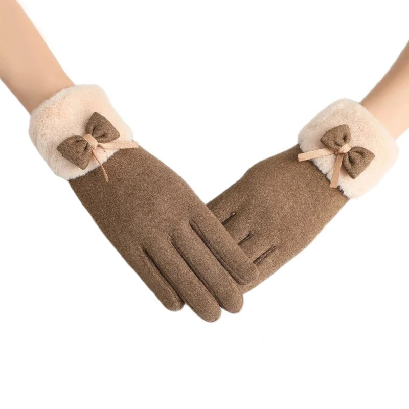 

Зимние женские утепленные рукавицы для сенсорного экрана, плотные бархатные плюшевые рукавицы для вождения на запястье, велосипедные перчатки, ветрозащитные симпатичные милые стильные