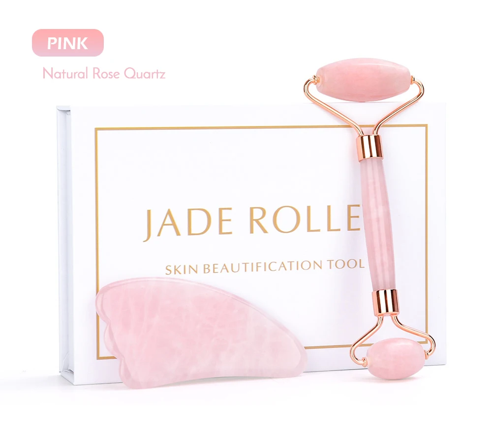 Розовый КВАРЦЕВЫЙ роликовый массажер для похудения, инструмент для лифтинга, натуральный нефрит, роликовый камень для лица, набор для ухода за кожей, подарок на день рождения