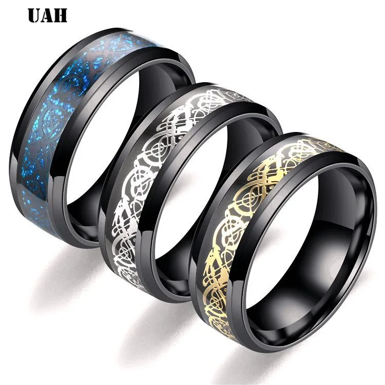 Мужское кольцо с инкрустацией дракона из углеродного волокна | Украшения и