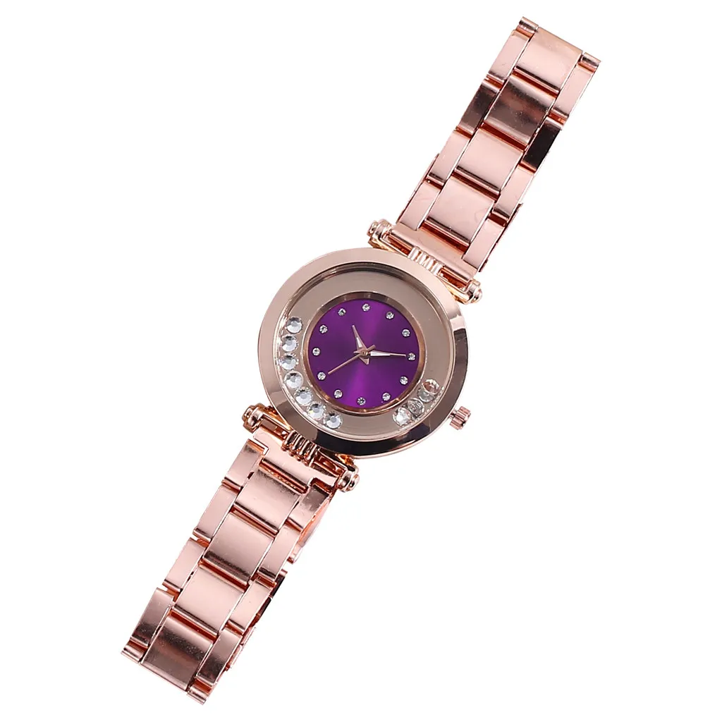 Женские часы с переливающимися бусинами, с точечным циферблатом, Женские кварцевые наручные часы, ремешок из сплава, модные часы, платье, Relojes Para Mujer@ 50 - Цвет: Фиолетовый