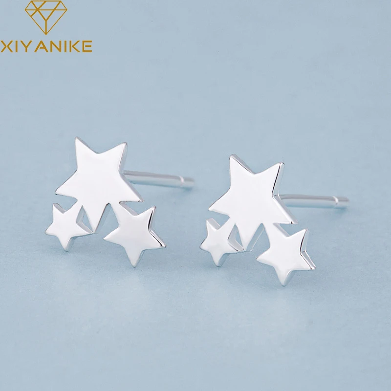 XIYANIKE 925 серебро Шарм ручной работы три звезды серьги гвоздики для женщин элегантные свадебные ювелирные изделия гипоаллергенно