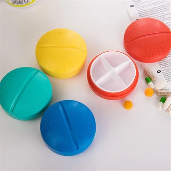 

Mini Food Grade Plastic Portable Drug Storage Boxes Medicine Case Tablet Organizer Pill Box Round Shape Four Grid