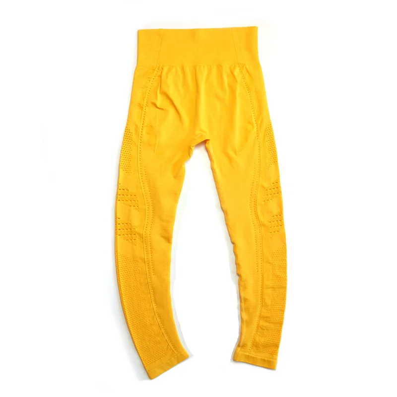 Yellow Pants Комплект из 2 предметов для йоги, женская одежда для тренировок, безупречный трикотажный топ с длинным рукавом, сетчатый компрессионный топ+ Бесшовные Леггинсы для йоги - Цвет: Yellow Pants