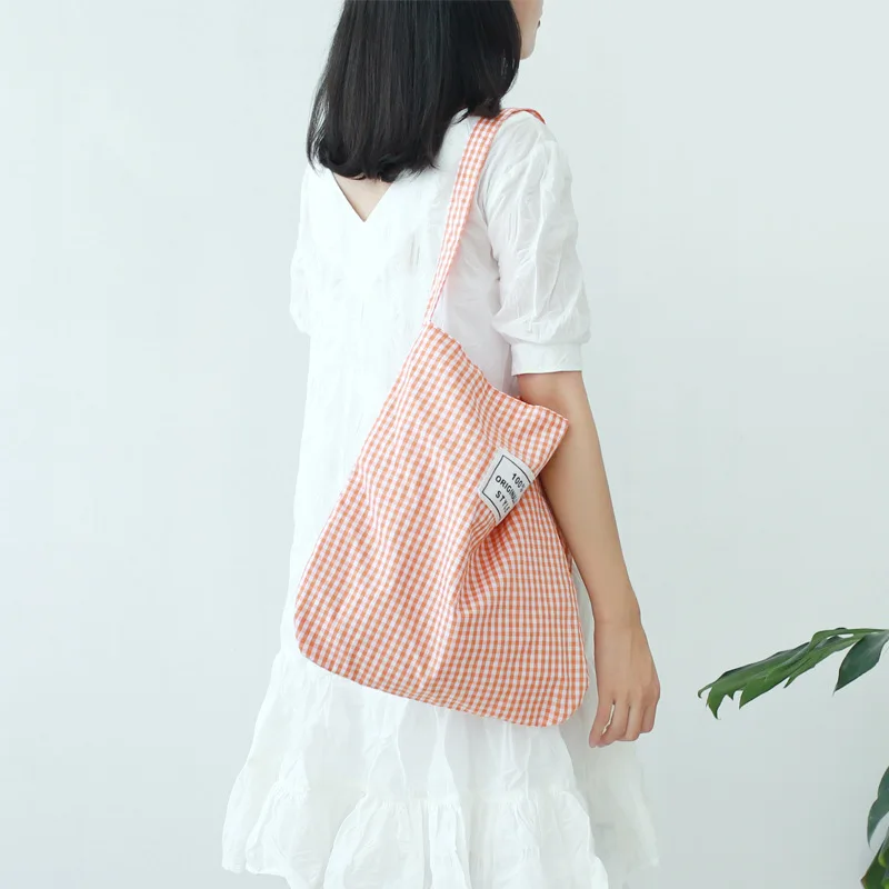Фабричная оригинальная сумка из чистого хлопка, сумка на одно плечо для женщин, художественная и художественная хипстерская ткань в клеточку, сумка под заказ