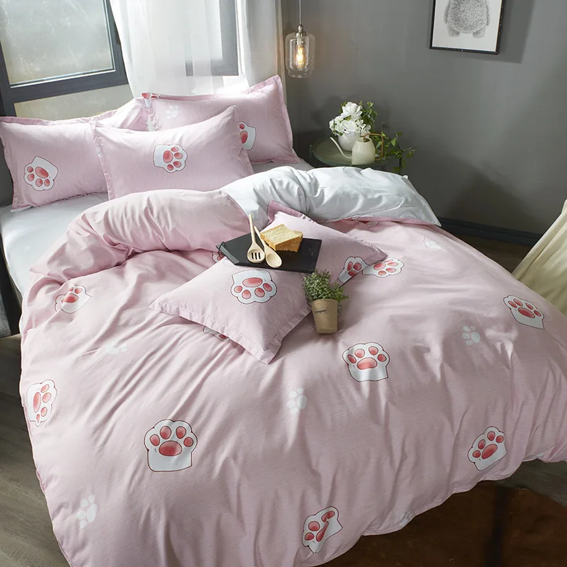 Bedding Set Fashion Cat Foot Printing 4pcs Family Beddingset Bed