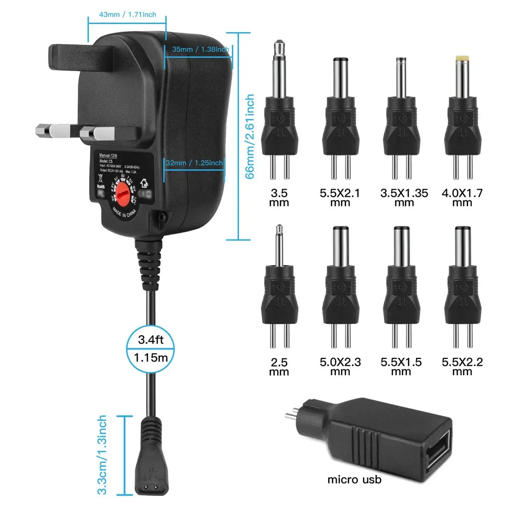 3-12 В 12 Вт Регулируемый источник питания с DC USB наконечниками многофункциональное зарядное устройство Портативный регулятор напряжения Переключатель адаптер питания