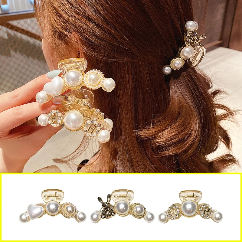 

Curly Hair Claws Accessories Korean Style Korea Clip Pearls Diamond Clamp Crab Ponytail For Girls