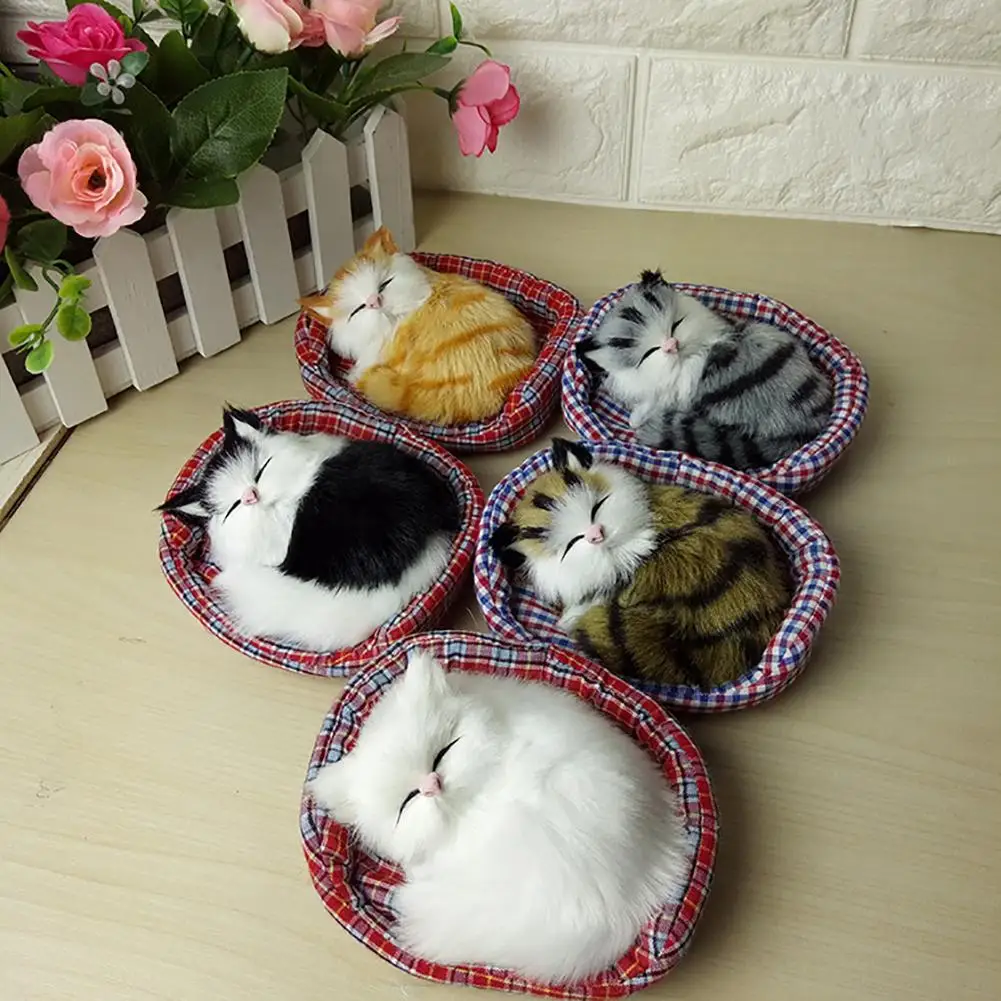 

Soft Kids Cute Simulation Sounding Sleeping Cat Plush Mat Toy with Nest Kid Children Gift Sound Toy Deco House