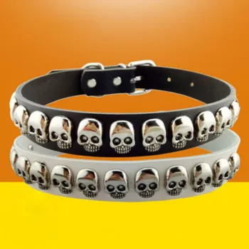 

S-L Pet Dog Collar Leather Skull Pattern Pet Collar Dog Chain Funny Collar Adjustable Personalized Dogs Leather Collar Puppy
