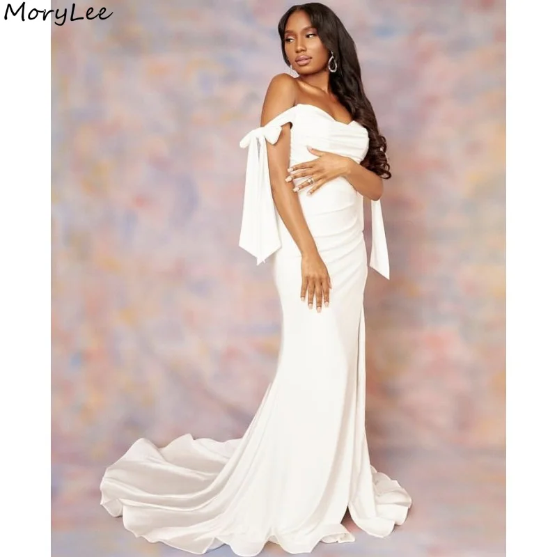 

Ivory Bridesmaid Dresses Silk Satin V-Neck Sleeveless Mermaid Bridesmaid Dresses Side Slit Wedding Party Bridesmaid Gowns