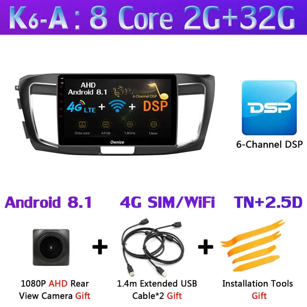 360 ° панорамный 4G SIM Android 9,0 4G+ 64G gps радио CarPlay SPDIF DSP автомобильный мультимедийный плеер для Honda Accord 9 - Цвет: K6-A
