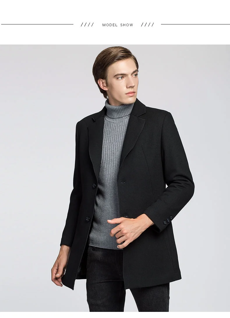 Aismz Winter Business Casual Men Single Breasted Long Wool Overcoat Mens Slim Thick Warm Jackets Trench Coat casaco masculino