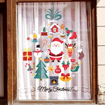 

[shijuekongjian] Father Christmas Window Stickers Vinyl DIY Wall Decals for Living Room Bedroom Shop Glass New Year Decoration