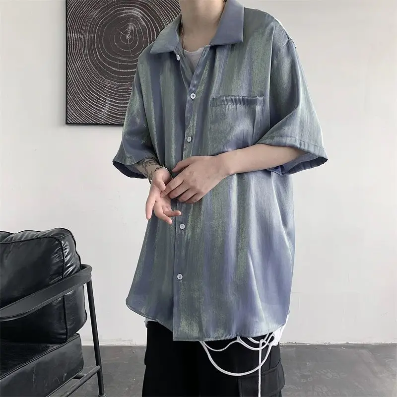 

Summer Bright Color Shirt Men's Fashion Business Casual Dress Shirt Men Streetwear Loose Short-sleeved Shirts Mens M-2XL