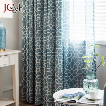 

Modern Blue Curtains For Living Dining Room Bedroom Screens Printing American Villages Minimalist European Style Curtain Drapes