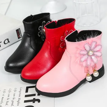 

kids boots Girl Infant Kids Baby Princess Pearl Floral Leather Shoes Winter Booties резиновые сапоги детские Bottes pour enfants