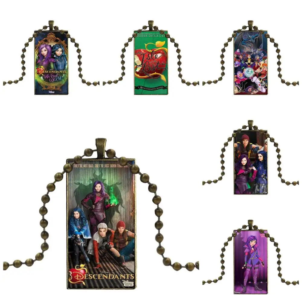

For Women Men Glass Cabochon Jewelry Bronze Color With Long Pendant Choker Rectangle Necklace Kenny Ortega Descendants Better