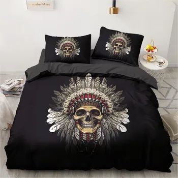 

Simple Bedding Sets 3D Indian Skull Duvet Quilt Cover Set Comforter Bed Linen Pillowcase King Queen Full Double Home Texitle