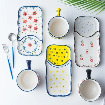 

Creative Flower Ceramic Plate Bowl Breakfast Fruit Bread Dessert Saucer Tray Milk Bowl Dinner Plate Tableware For Eating Alone
