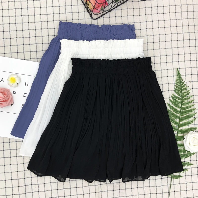 Женские однотонные повседневные плиссированные юбки с завышенной талией, шифоновые милые юбки Bestie, Необычные студенческие тонкие, корейский стиль преппи, летние