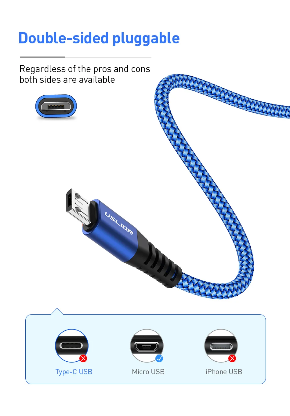 USLION 2 м Micro USB кабель для быстрой зарядки для Xiaomi Redmi Note 5 Мобильный кабель передачи данных телефона для samsung S7 Android Micro зарядное устройство