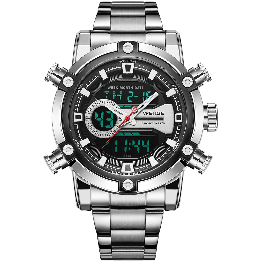 WEIDE часы мужские новые европейские роскошные мужские спортивные деловые Кварцевые Мужские Аналоговые Цифровые часы с ЖК-дисплеем и календарем несколько раз мужские часы - Цвет: WH9603-1C