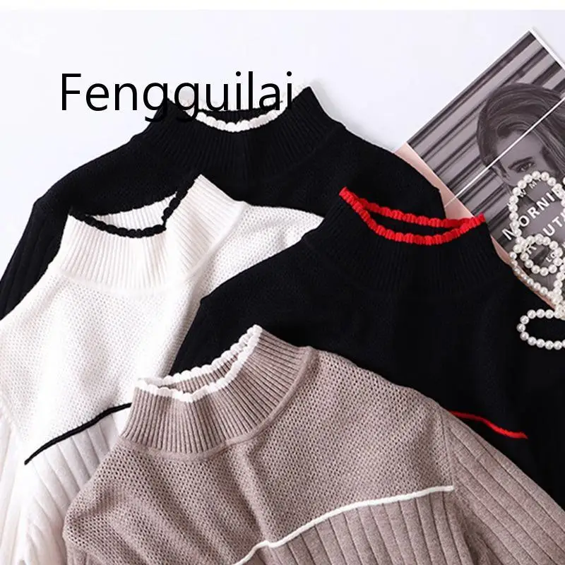 FENGGUILAI High Quality Thick Striped Women Sweater Color Block Ribbed Knitted Pullover jumper Autumn Winter Warm Female Sweater
