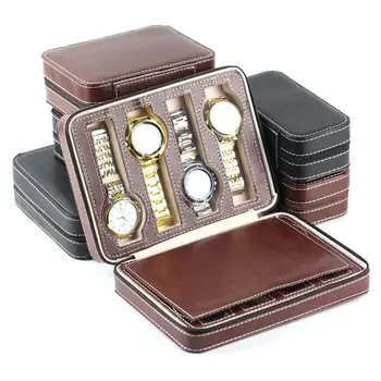 

1 Pc 8-Slot Portable Watch Box Black/Brown Optional Retro Style Storage Box Travel Case Storage Organizer