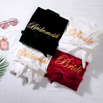 

2020 Elegant Bride Bridesmaid Wedding Robe Sleepwear Home Wear Sexy Velvet Bathrobe Gown New Female Nightdress Intimate Lingerie