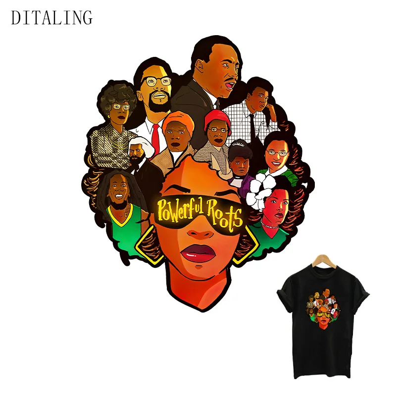 

Black Girl Patches Powerful Race Roots Stickers For T-Shirt Jacket DIY Custom Patch Fashion Girl Appliques Heat Transfer Sticker