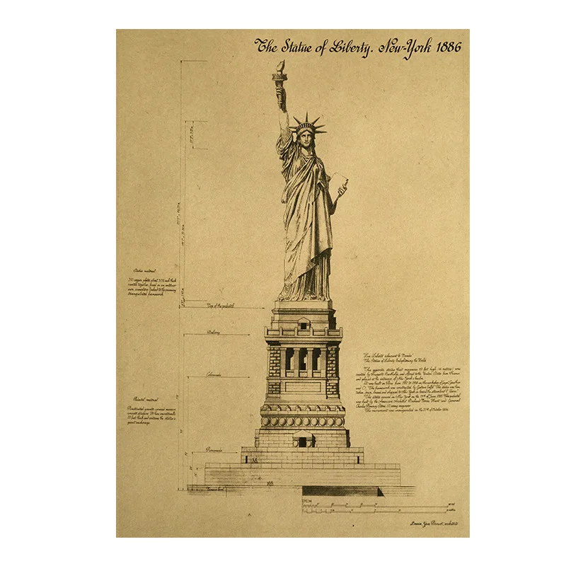 Room decoration Statue of Liberty sketch paper kraft paper retro art wall sticker newspaper home bar cafe decoration painting