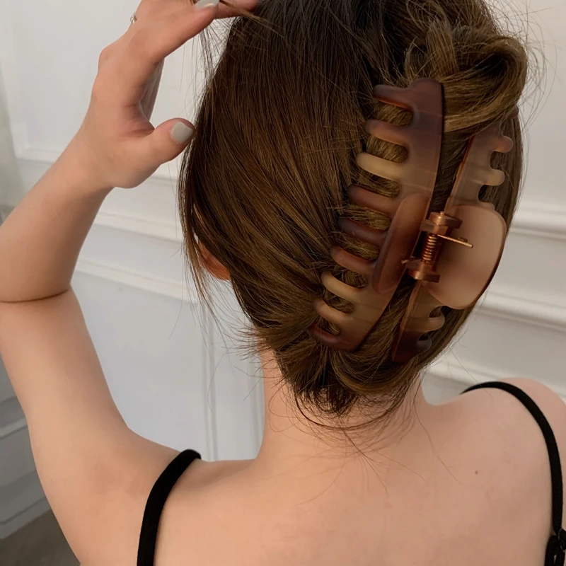 hair band for women MENGJIQIAO Korean Acetate Matte Brown Hair Claws Women Fashion Geometric Hair Grab Headdress Shark Acrylic Clip Accessories cute headbands for women