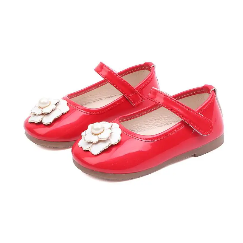 Повседневная обувь принцессы с жемчугом для маленьких девочек; детская обувь для девочек; вечерние туфли на плоской подошве - Цвет: Red