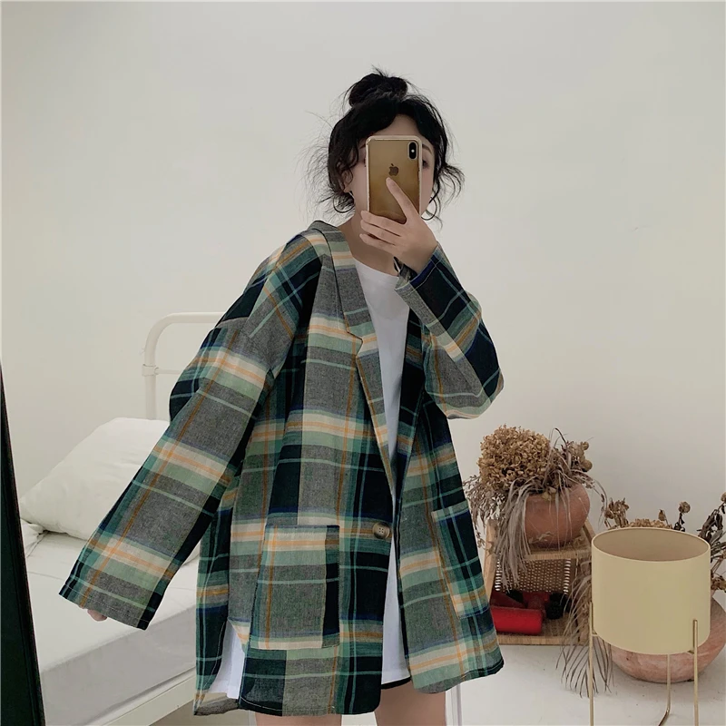 Цена+ 5 осеннее и зимнее женское платье~ корейский стиль Harajuku BF ретро плед тонкий хлопок лен элегантный текстурированный длинный рукав