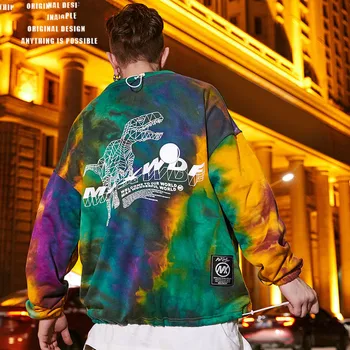 

Couples t-shirt men's tide brand long-sleeved autumn and winter loose bottoming long T-shirt male trend tie-dye t-shirt cotton