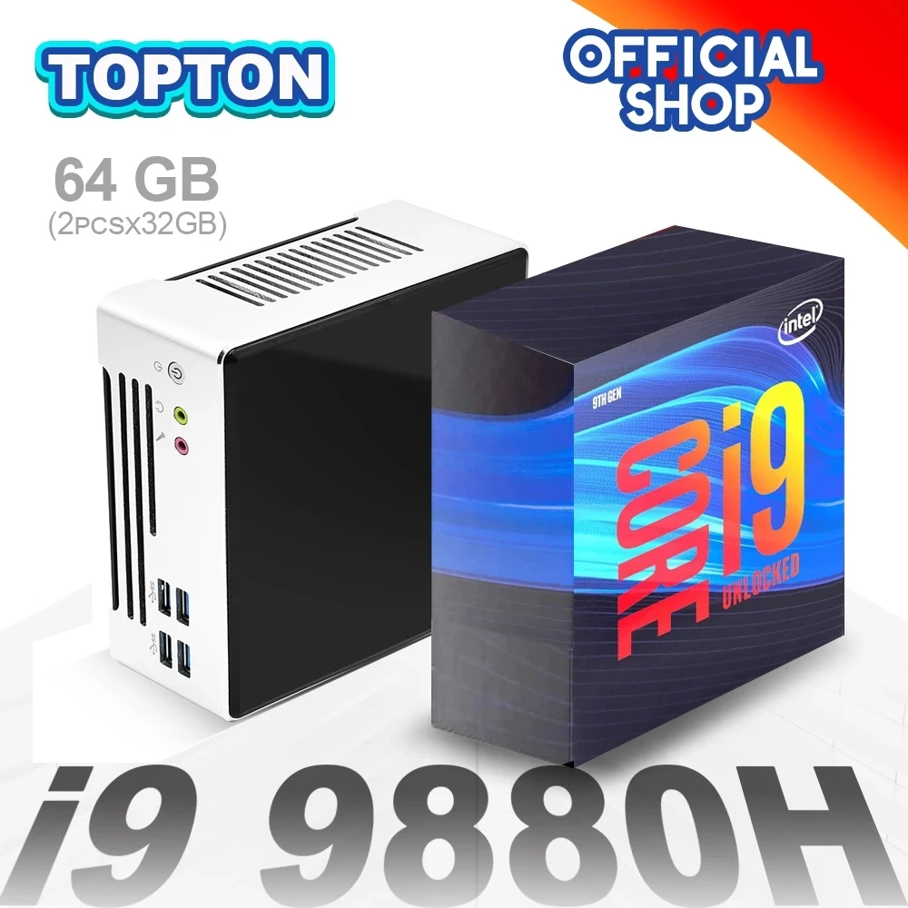 Topton nuevo 10th Gen Mini PC Intel Core i9 10880H 9880H 2 * LAN 2 * DDR4 64GB 2 * M.2 NVMe SSD computadora de escritorio Nuc Windows 10 Linux
