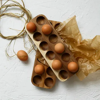 

Japanese wooden double row egg storage box home storage box egg shelf kitchen decoration accessories WF921948