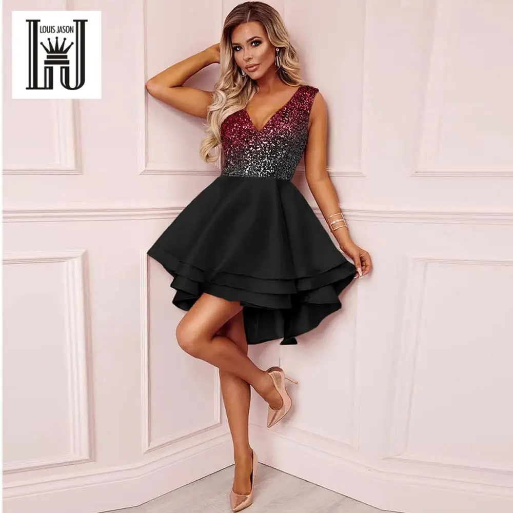 

LOUIS JASON Dress Woman Party Night Sukienki Open Back Sexy Sleeveless Dress Night Club Sequin Large V-neck Gradient Color Dress