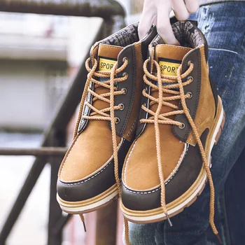 

Winter Fur Men Boots Casual Lace Up Safety Work Boots Autumn Men Platform Shoes Rubber Snow Boot Man Big Size 26398