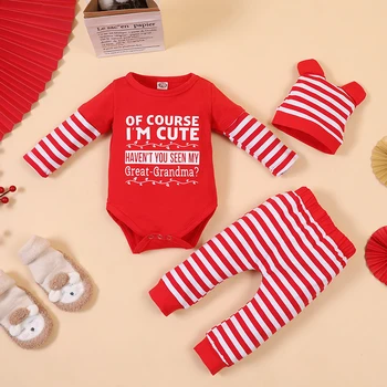 Newborn Baby Boy Girl Clothes Spring Autumn Clothing Sets Long Sleeve Bodysuit+Red White Striped Pants