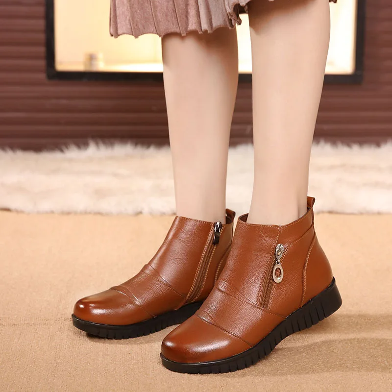 AARDIMI/Женская обувь из натуральной кожи в стиле ретро женские ботильоны женские ботинки на плоской подошве, на молнии, на меху, Botas Mujer, демисезонные ботинки на резиновой подошве