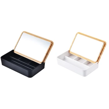 

Jewelry Storage Box with Mirror Multi-Grid Dressing Case Organizer Container with Bamboo Cover for Necklace Earrings Rings Watch