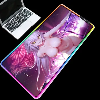 

Yuzuoan RGB Anime Sexy Girl Big Breast Sexy Picture Mouse Pad LED Marquee Home Keyboard Mat Natural Rubber Non-slip Table Mat