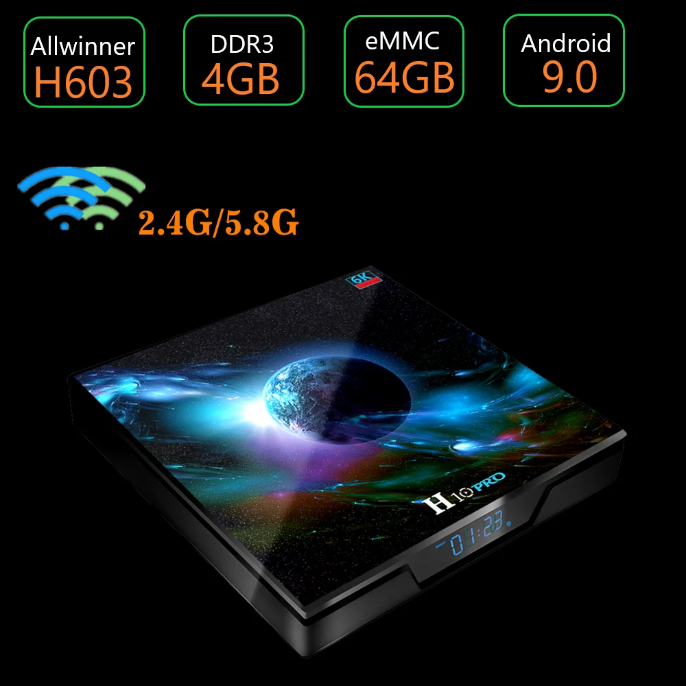 H10 PRO Android OS 9,0 ТВ приставка Allwinner H603 Четырехъядерный 4 ГБ DDR3 64 Гб телеприставка 2,4G/5G двойной wifi Поддержка 6K медиаплеер