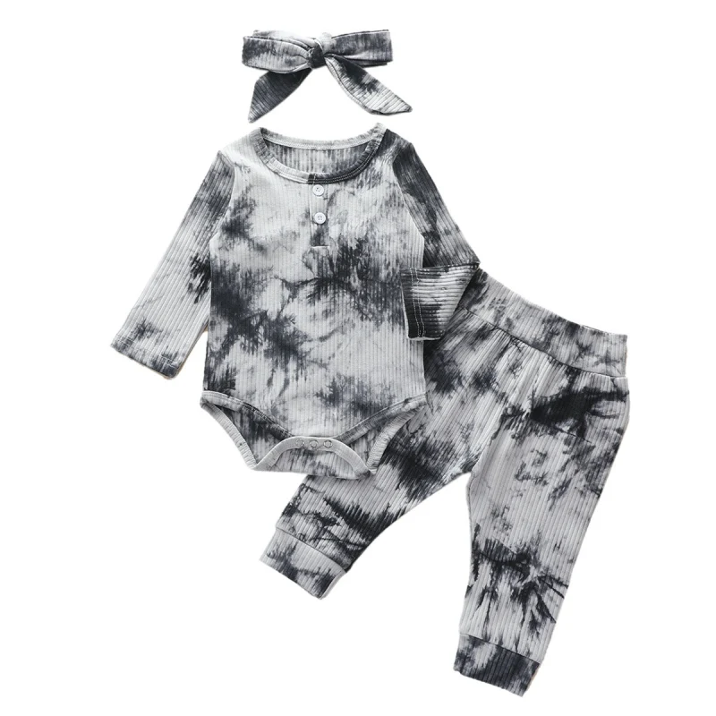 

Autumn Baby Infant Girl Clothes Set Casual Children Clothing Tie-dye 3PCS Baby Romper + Trousers + Bandana Clothes Outfit Suit