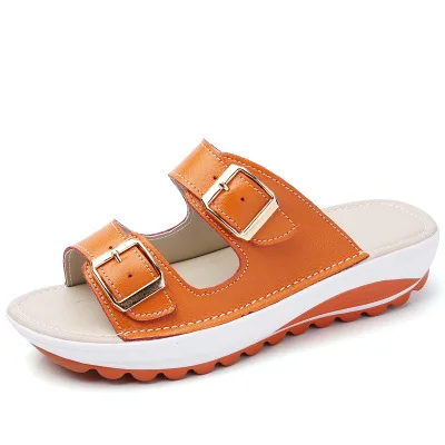 HEE GRAND/Новинка года; шлепанцы; Летняя обувь из спилка; женская обувь на платформе с пряжкой; повседневная обувь на толстой подошве; шлепанцы; XWZ2759 - Цвет: Orange