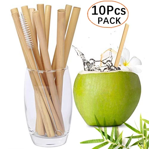 Eco-Friendly Bamboo Drinking Straws Set Reusable Straws Cleaning Brush Kit Party 