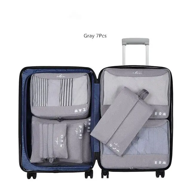 Gray 7 Pcs Портативные дорожные сумки, чемодан, одежда, косметичка, органайзер для багажа, упаковка для белья, сумки для хранения, аксессуары, принадлежности - Цвет: Gray 7 Pcs
