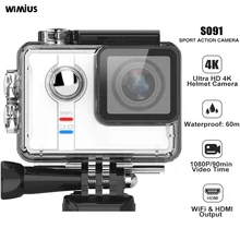 Wimius SO91 экшн-видеокамера для занятий спортом, Камера 60 м подводный Водонепроницаемый 12MP экшн Камера 4K HD WI-FI bluetooth-устройство для мотоциклетного шлема Камера Дайвинг Cam
