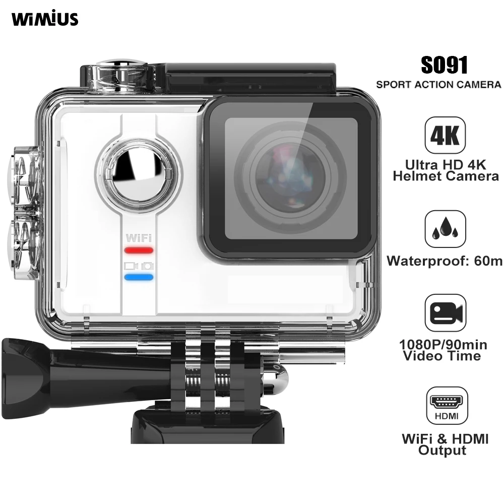 

Wimius SO91 Sport Action Video Camera 60M Underwater Waterproof 12MP Action Camera 4K HD WIFI Bluetooth Helmet Camera Diving Cam
